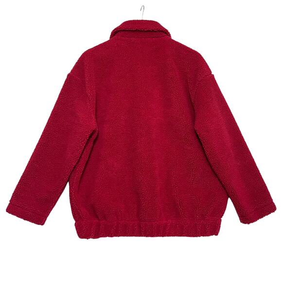 American Eagle Sherpa Jacket Sz M Red Full Zip Lined Collard Pockets Winter - Picture 8 of 8